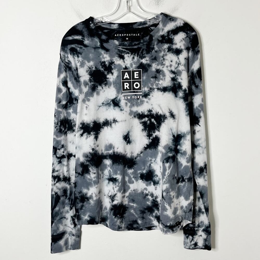 Aeropostale Men's Tie Dye T-Shirt M Black & Gray Long Sleeve Crew Neck Cotton - Picture 3 of 7